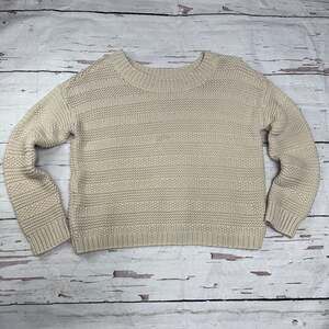 Ann Taylor Loft Knit Sweater Women's Small Boho Grampa Minimalist Preppy Beige